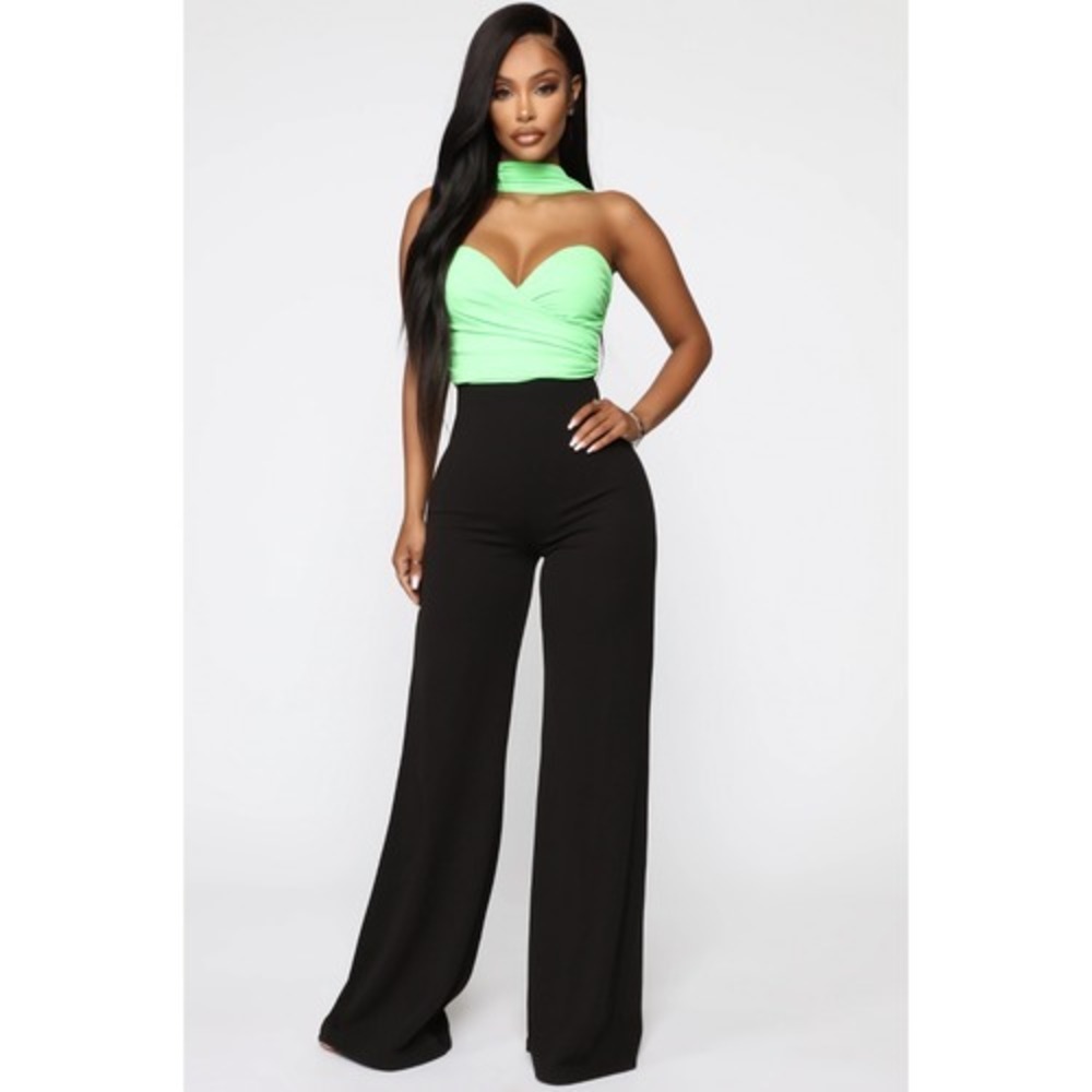 Fashion Nova Cool and Composed Jumsuit Red/Neon Pink Medium Flare Pant Club - Picture 7 of 10